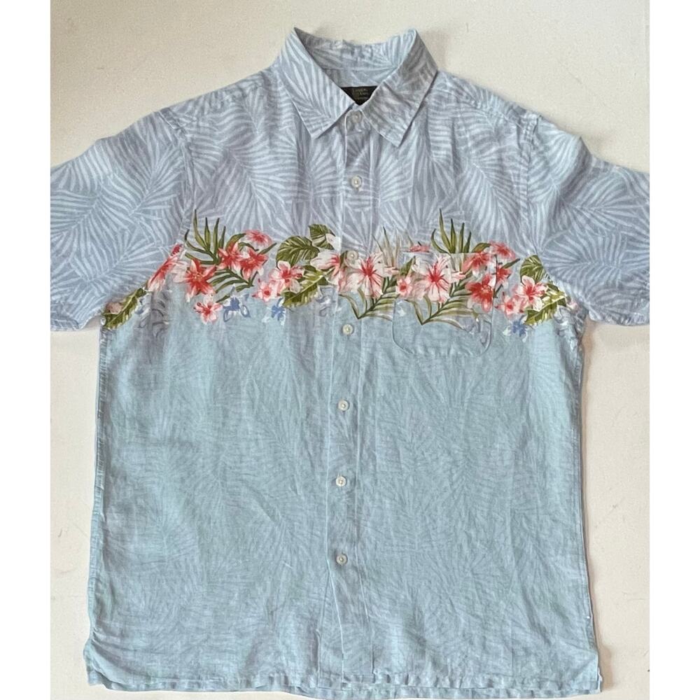 NWOT Club Room Luxury 100% Linen Hawaiian Shirt Sz M Tropical Floral Aloha